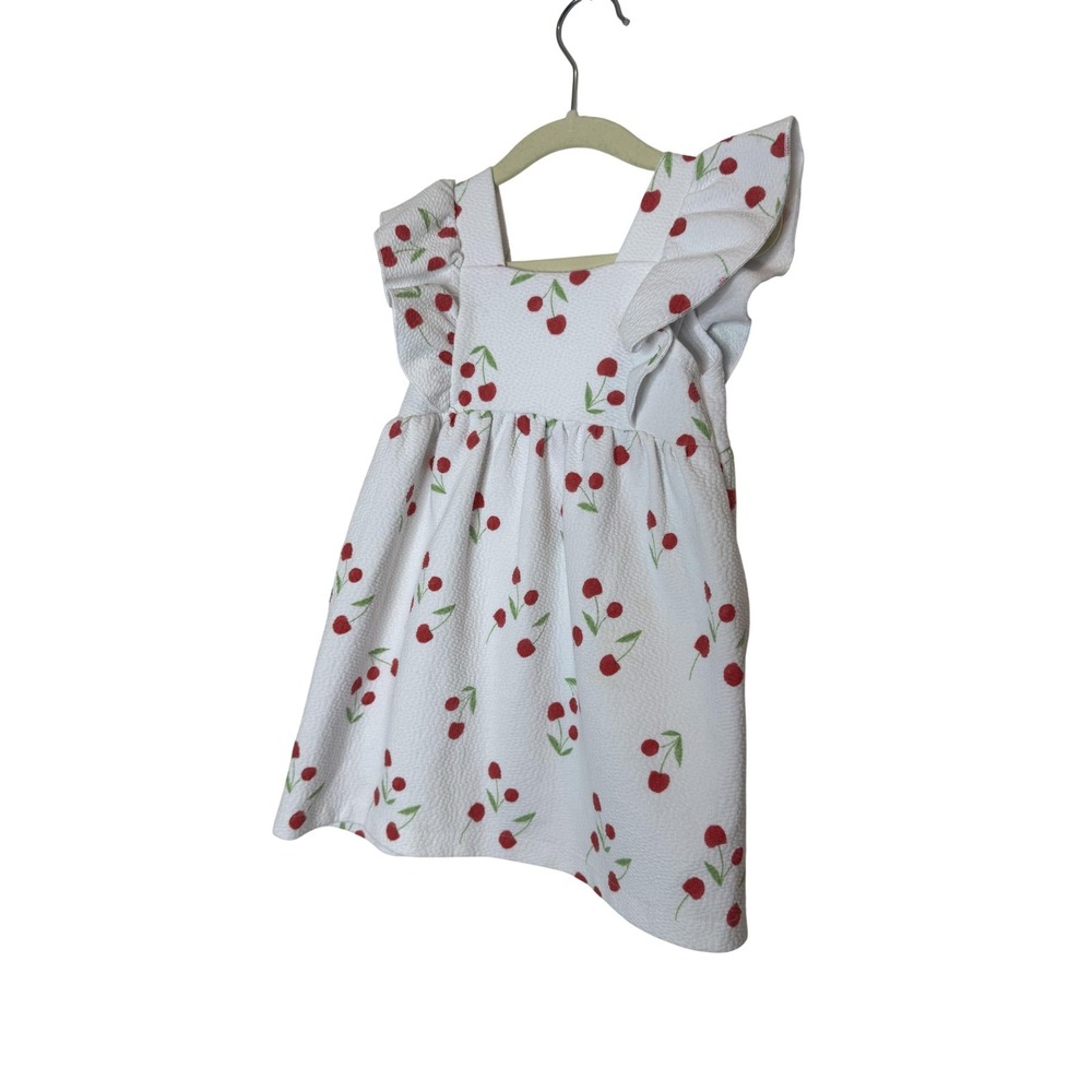Zara Dress Girls 3T White Cherry Print Ruffle Strap Sleeveless Sundress Summer